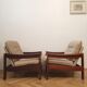 Brown vintage armchairs, 1960s, pair with one stool