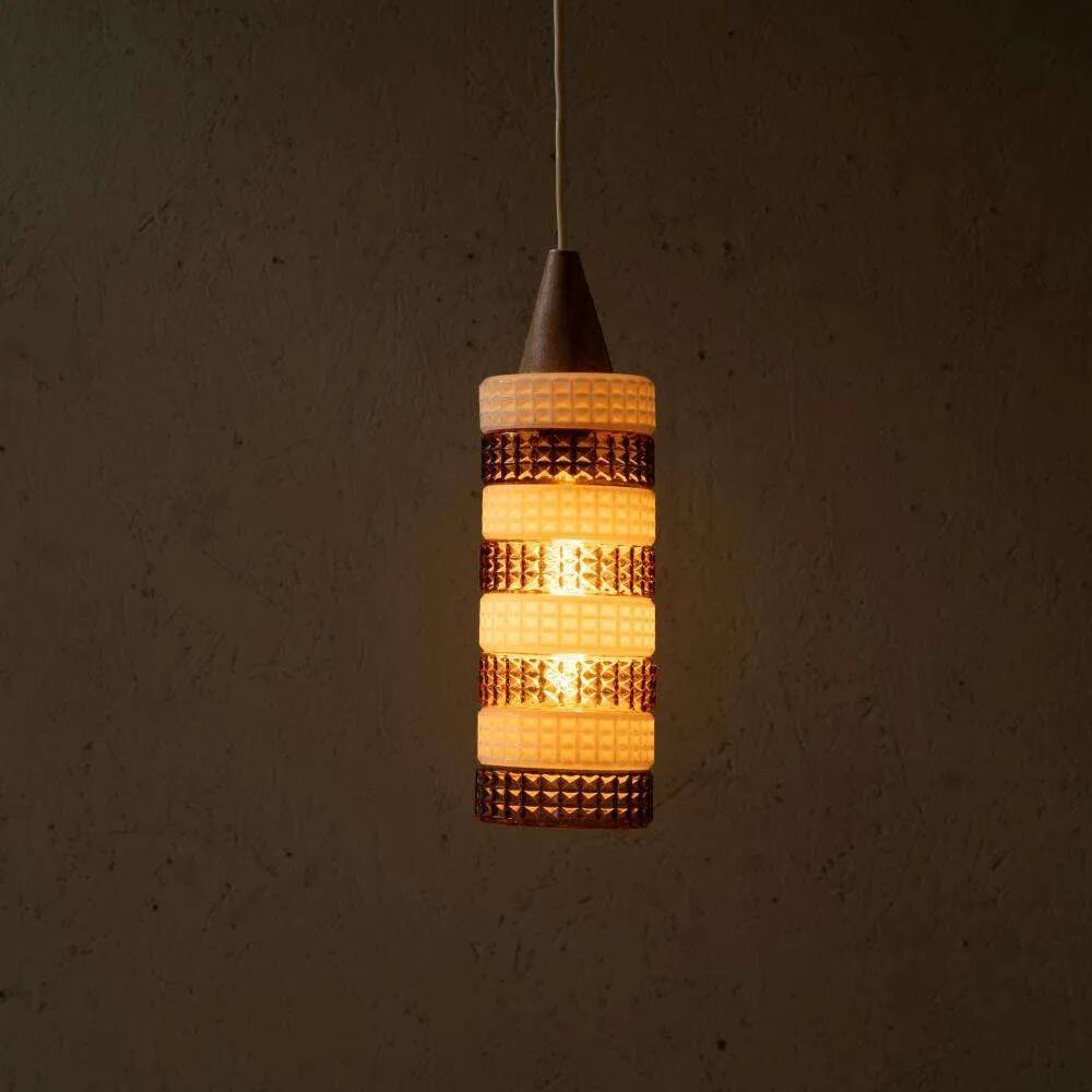Vintage glass suspension, amber glass cylinder, pendant lamp.
