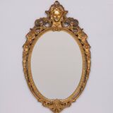 Classic gilded Brass console with oval mirror 1950s Italy