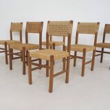 Set of six papercord dining chairs, France 1950's