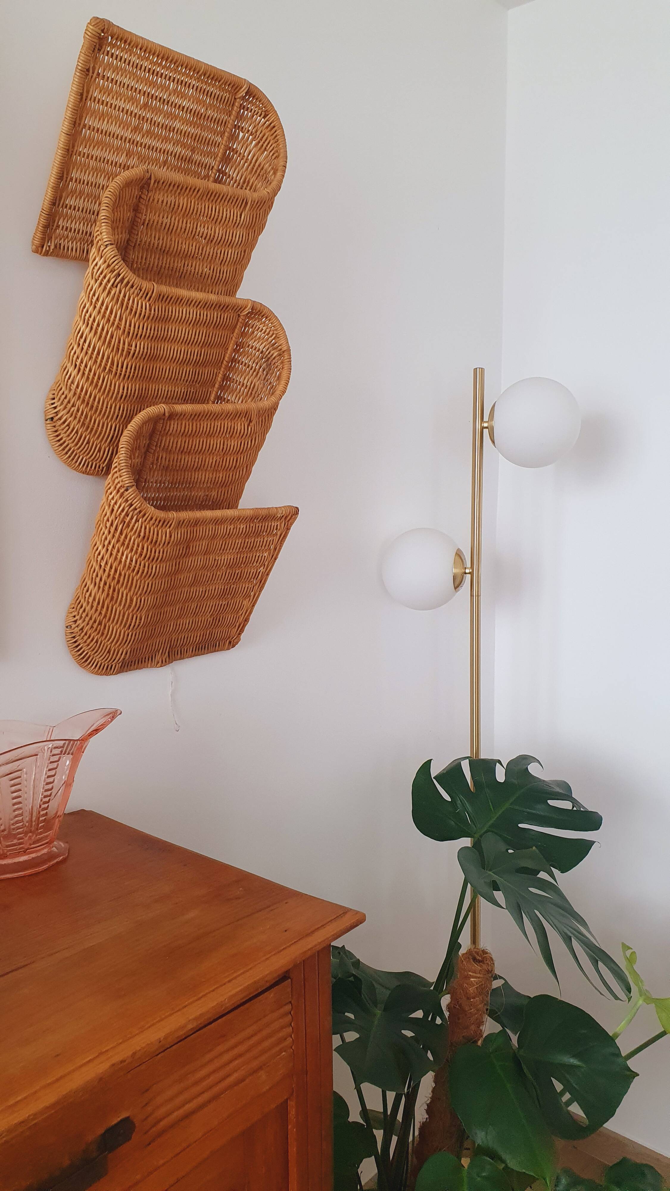 Vintage rattan magazine rack
