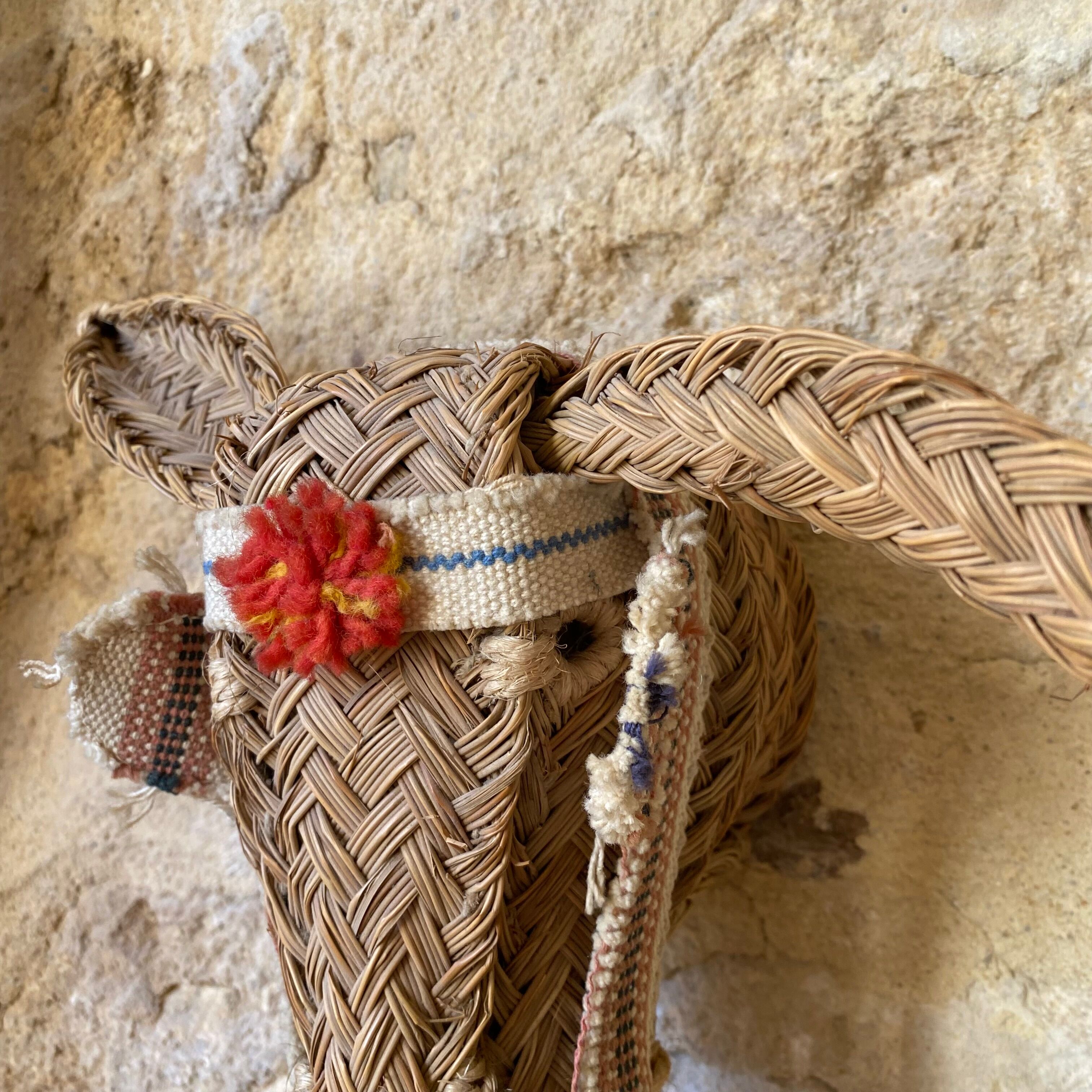 Straw donkey head trophy