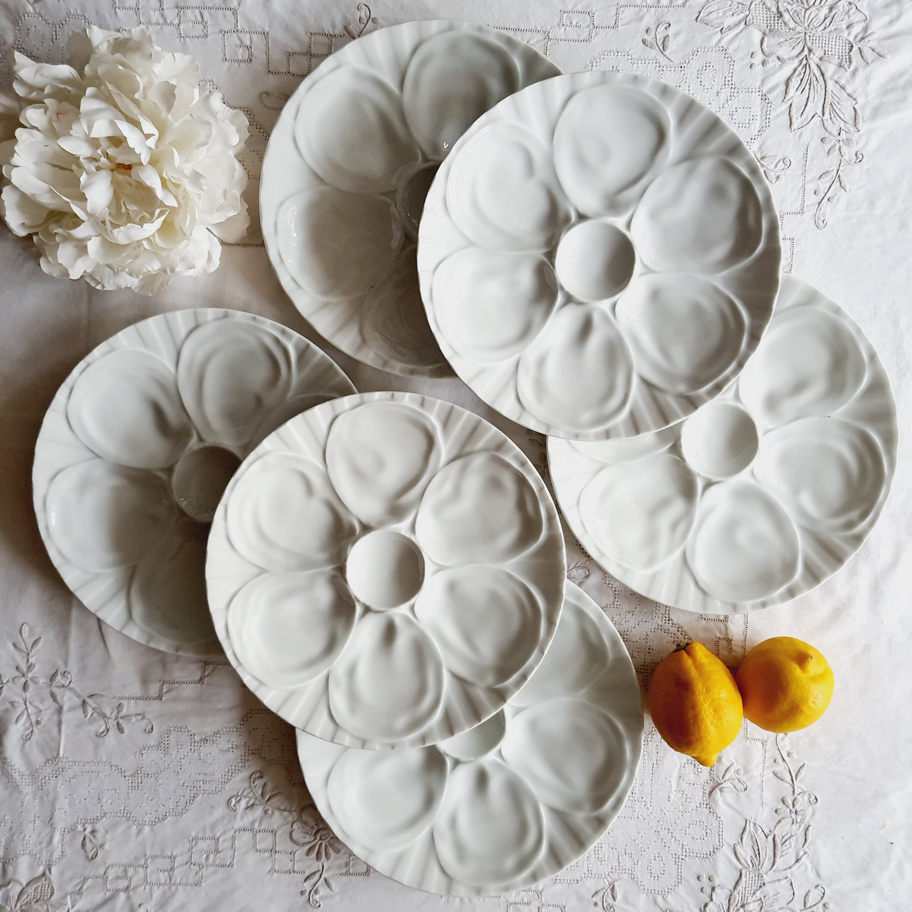 Set of 9 oyster porcelain plates