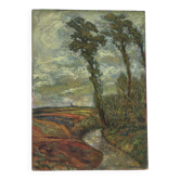 Under a stormy sky, oil on canvas signed