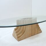 Sculptural Glass and Travertine coffee table