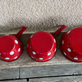 Enamelled metal pans decoration polka dots red white