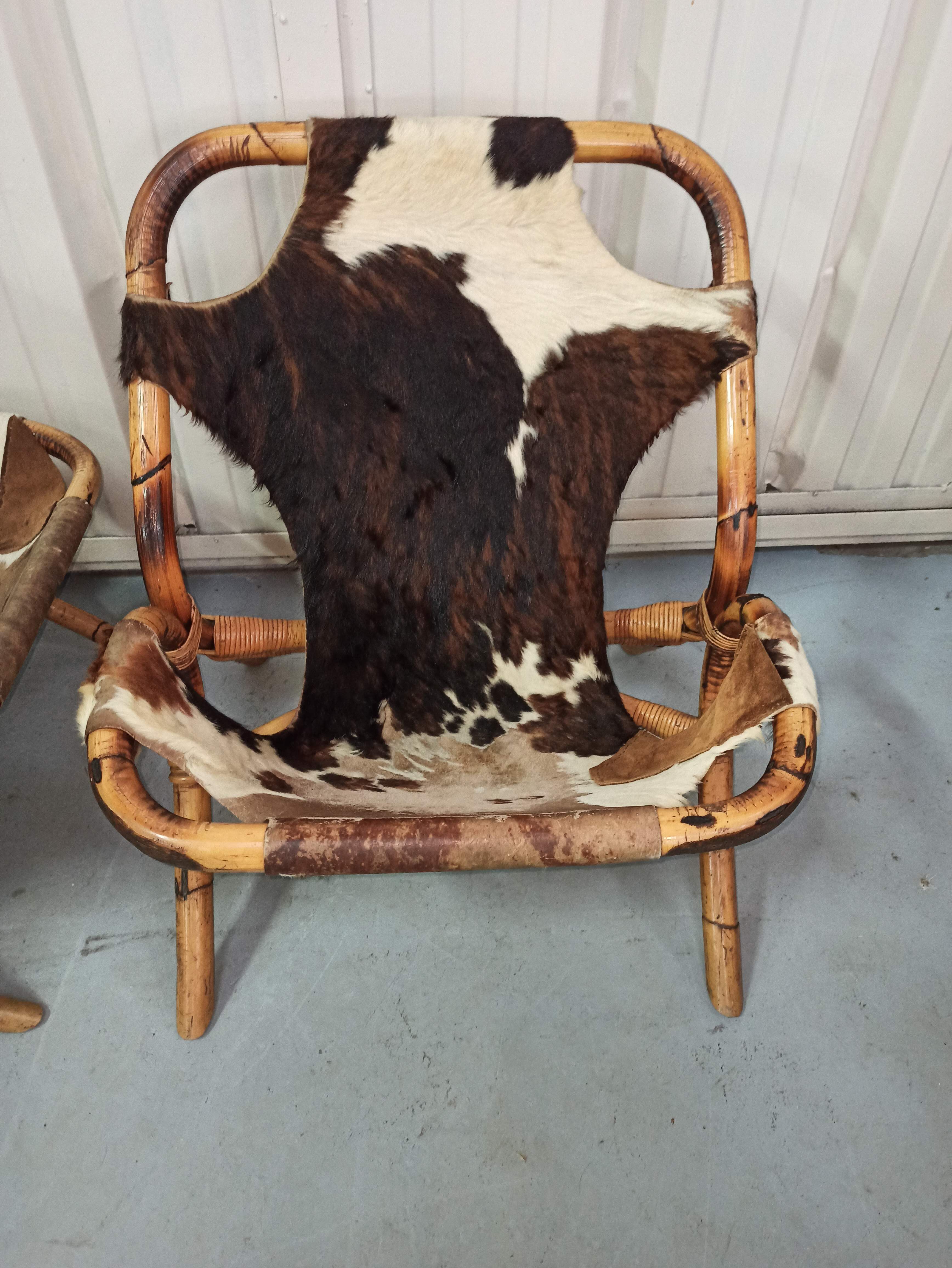 Pair of armchairs bamboo leather skin rohé noordwolde