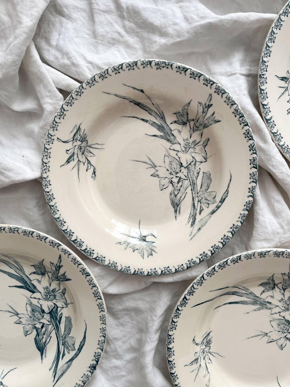 4 Gien ironstone soup plates “Gladiolus”