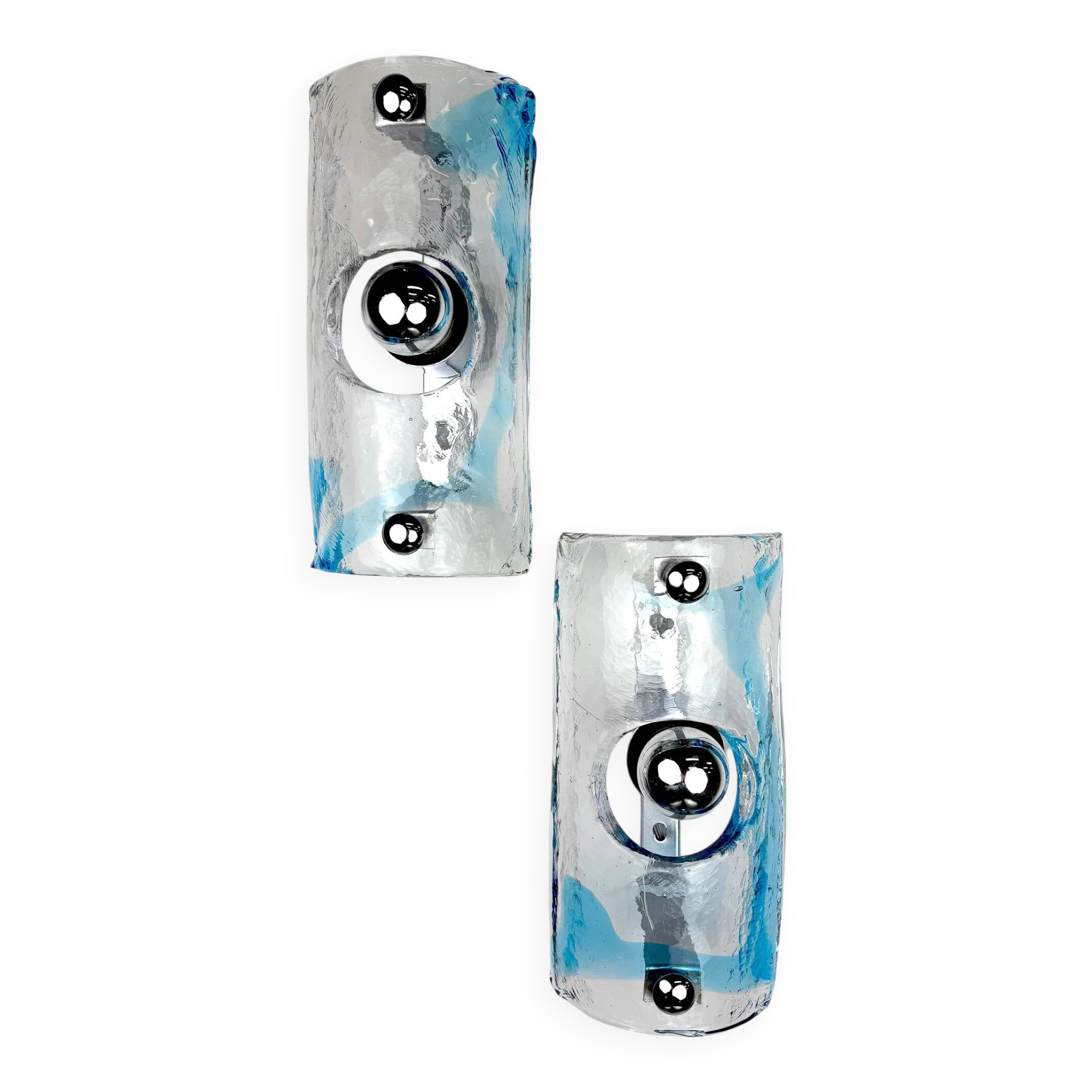 Pair of clear blue Murano wall sconces by Av Mazzega, Italy 1970s