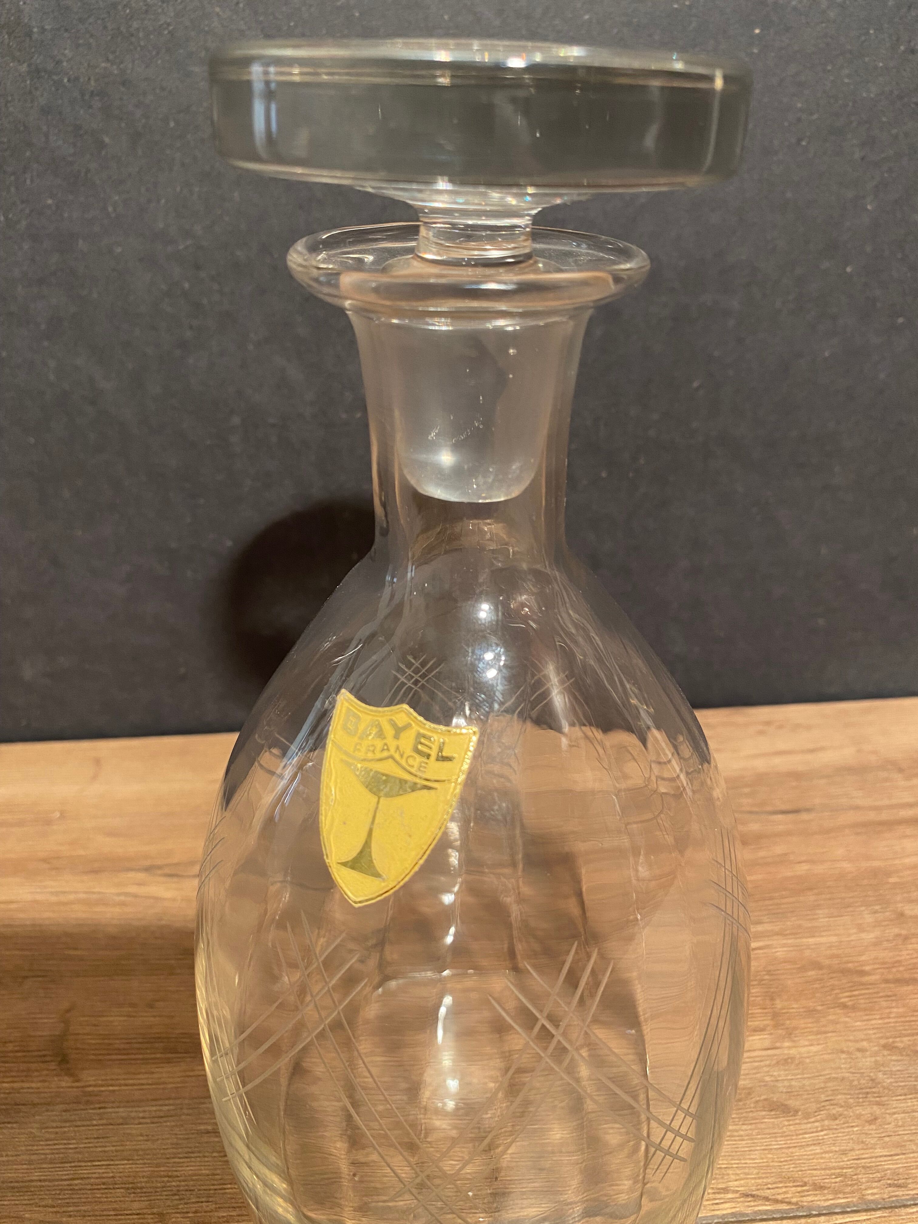 Mid-twentieth glass decanter with cut decoration signed Bayel