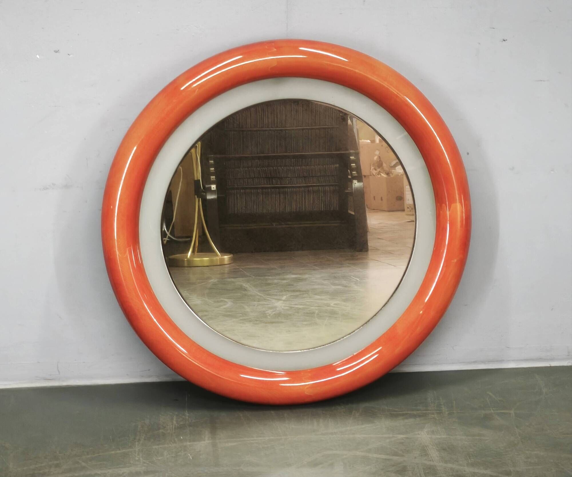 Italian Space Age Illuminated Round Wall Mirror, 1970s