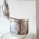 Sheffield Silver Ice Bucket in silver metal with hinged lid