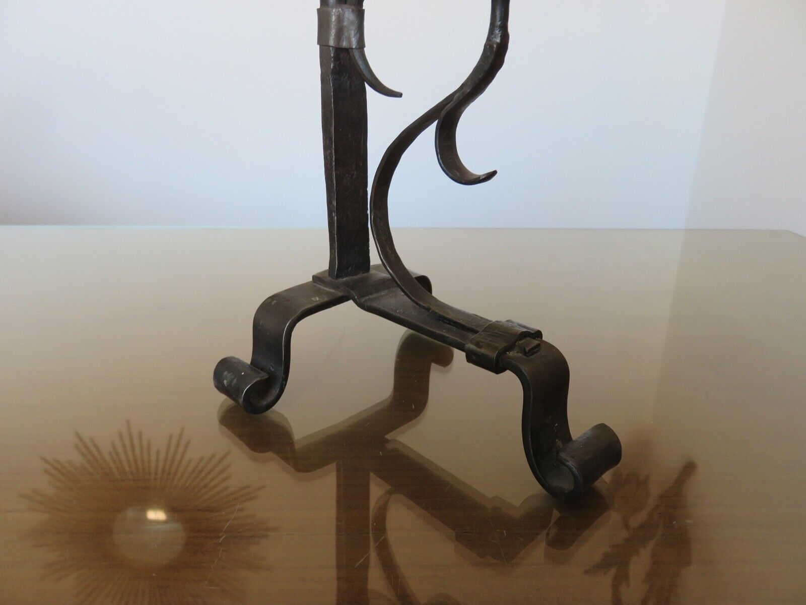 Brutalist candle holder to install or wall in blackened wrought iron blackened 40s 50s