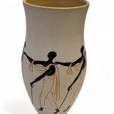 Large Design Vase 1950, Stylish Decor of Characters, Signed Balé