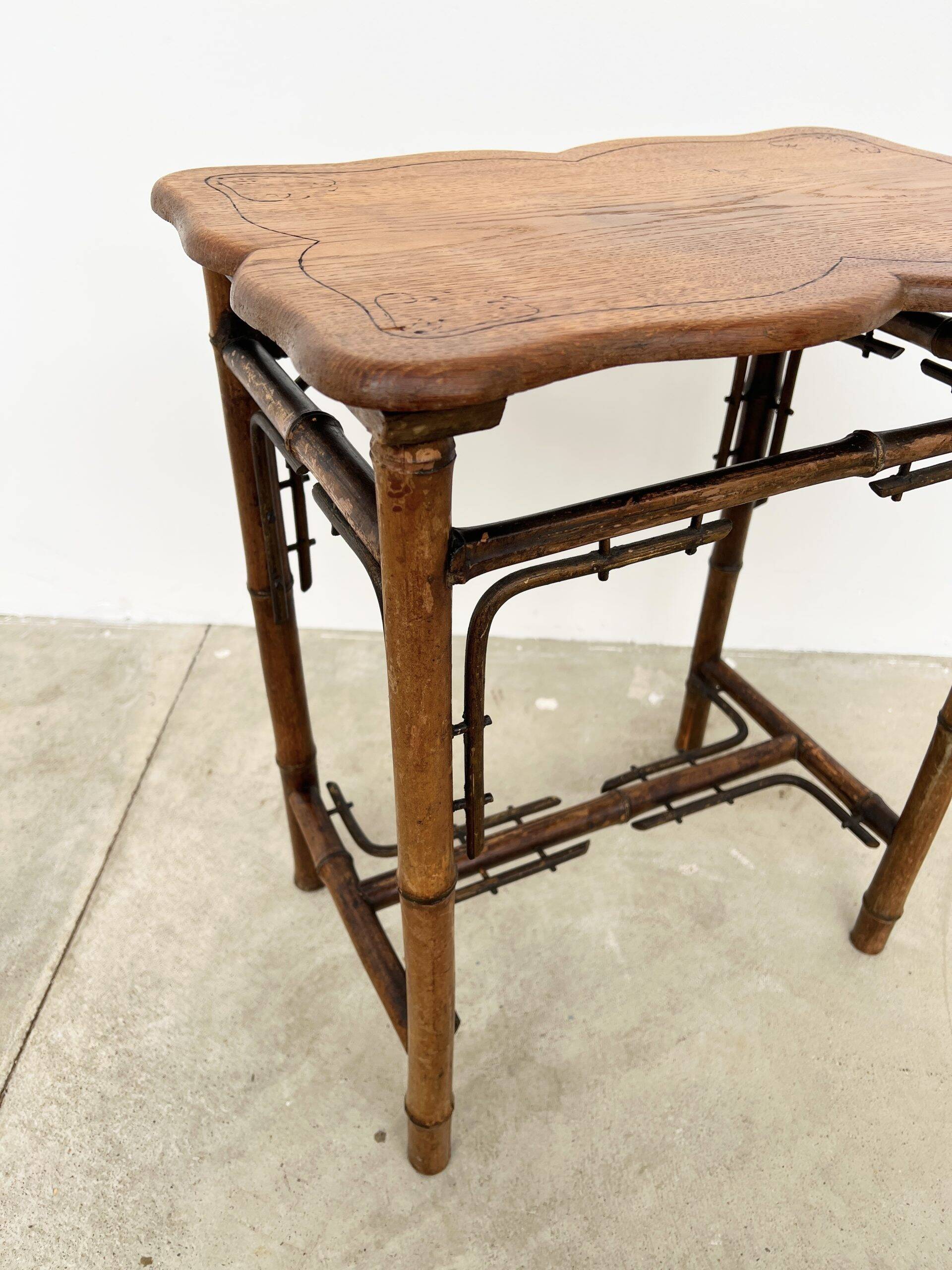 Table d'Appoint Bambou & Bois –Art Nouveau Fin XIXe