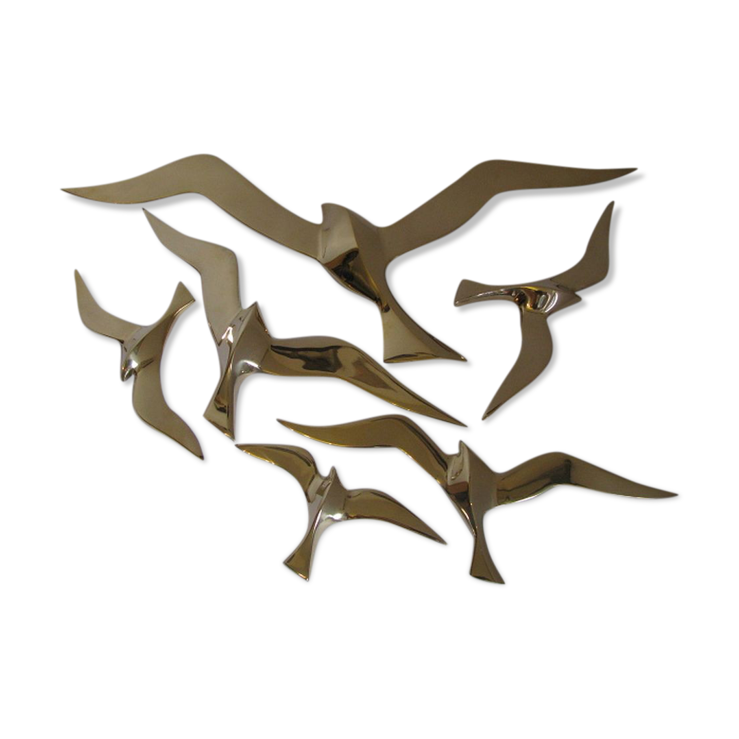 Wall Decoration Set 6 X Seagull / Swallow / Bird. Brass 70 / 80s