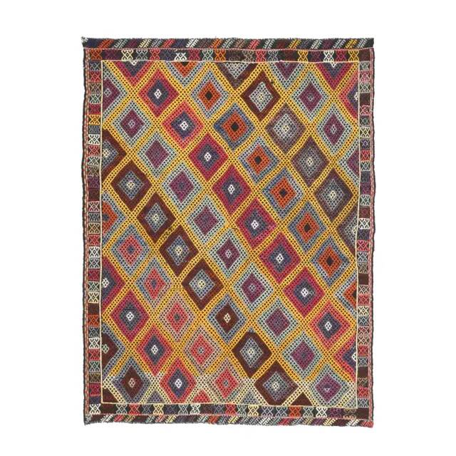 1970s Vintage Turkish Hand-Knotted Wool Cotton Yellow Area Rug 175x234
