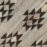Large Neutral Wool Kilim Rug, Handmade Geometric Tribal Flatweave 294x259c