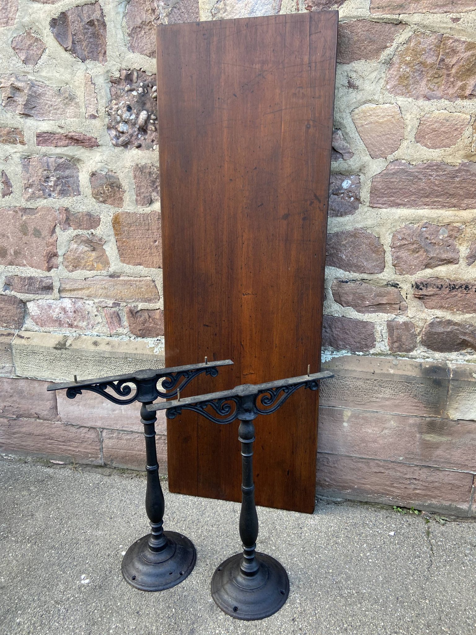 Café table bistro vintage brasserie 1890-1910 cast iron & fir