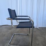 Chaise S34 de style vintage Mart Stam : cuir bleu, fauteuil de bureau Bauhaus
