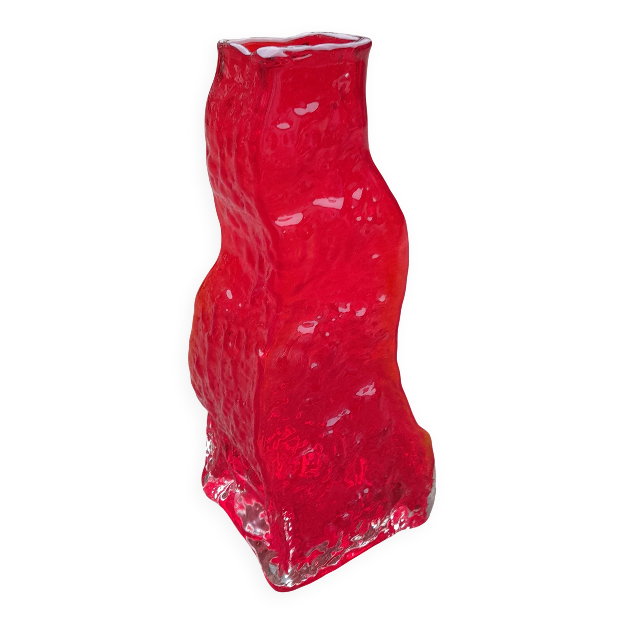vintage brutalist red glass vase