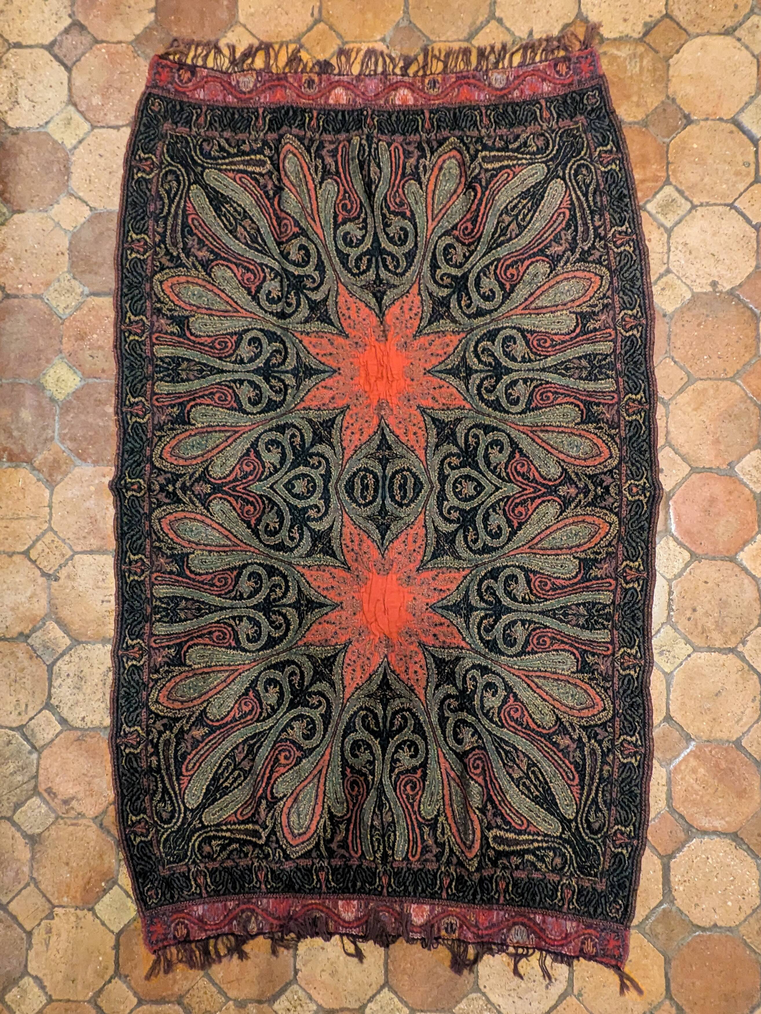 Wool Jacquard plaid with Jamawar design 173 × 109 cm