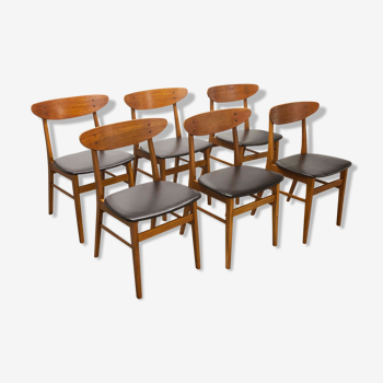 Lot de 6 chaises Farstrup 210 teck en hêtre 1965