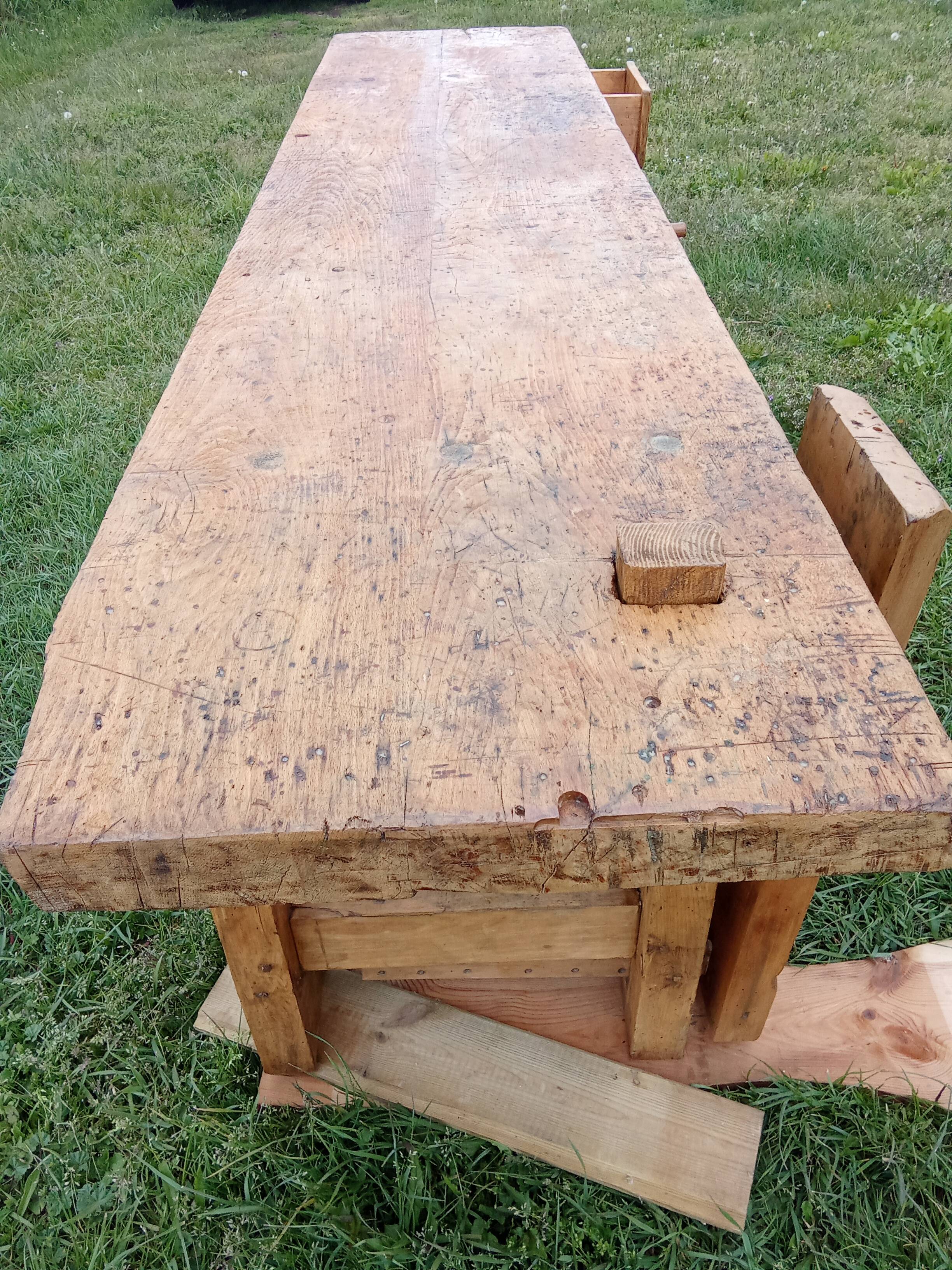 Old solid wood carpenter's workbench