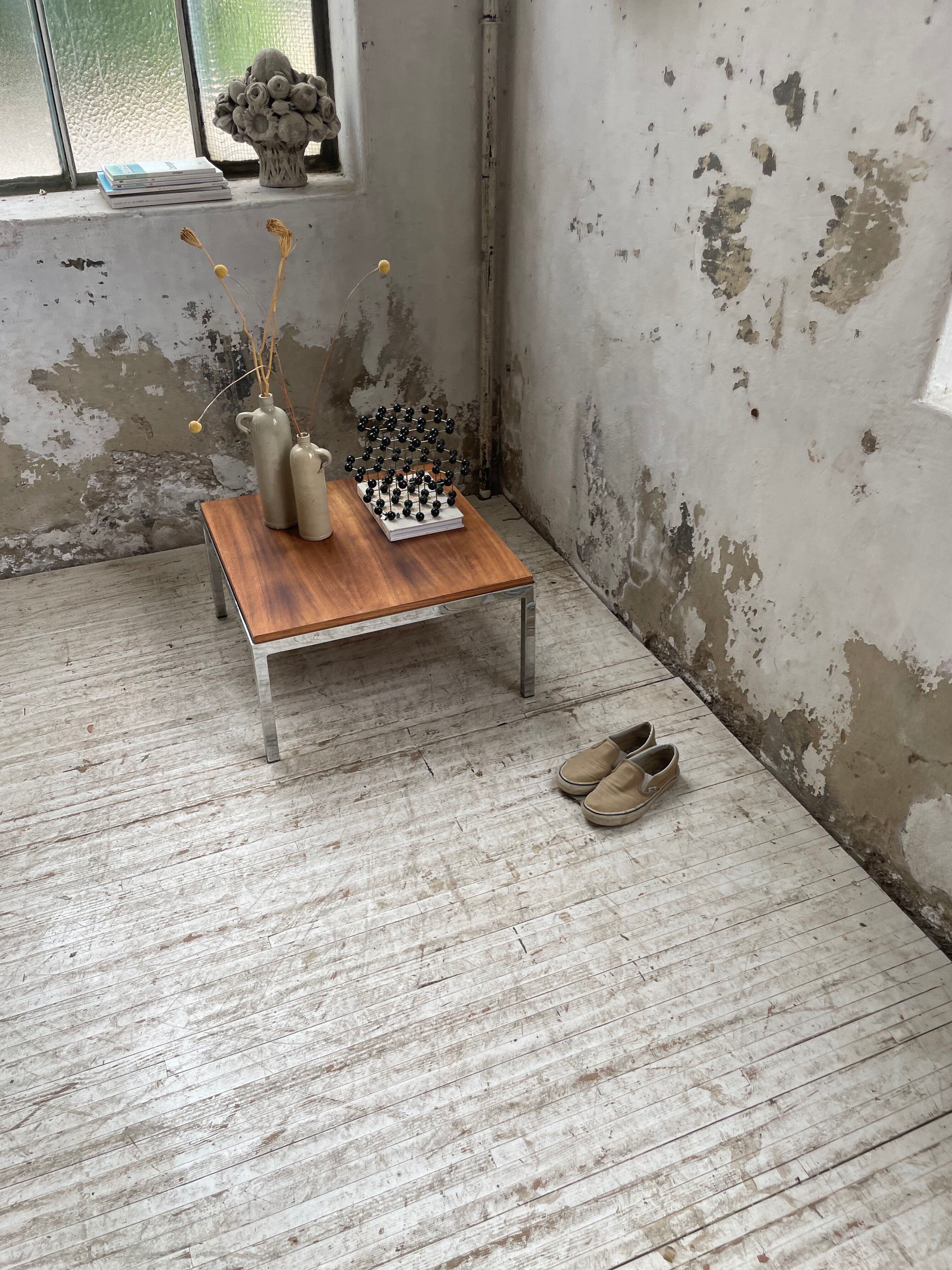 Walnut and modernist chrome coffee table