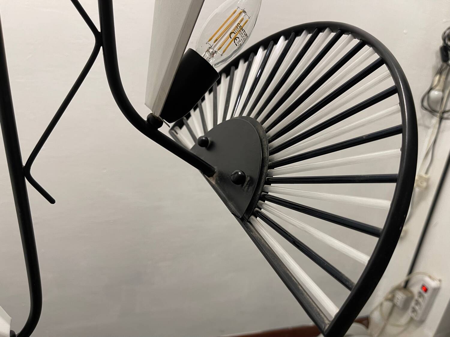 Architectural Black and white Murano Glass Rod  Light Pendant 1980’s