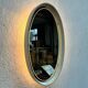 Vintage Oval Mirror with Lighting in Wooden Frame, Hillebrand Germany 1970s