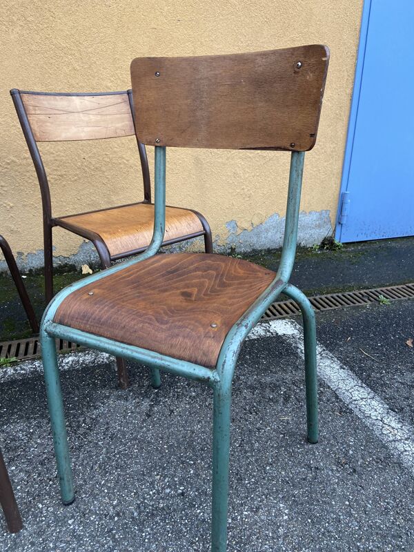 Lot de 4 chaises industrielles école vintage collectivités mullca