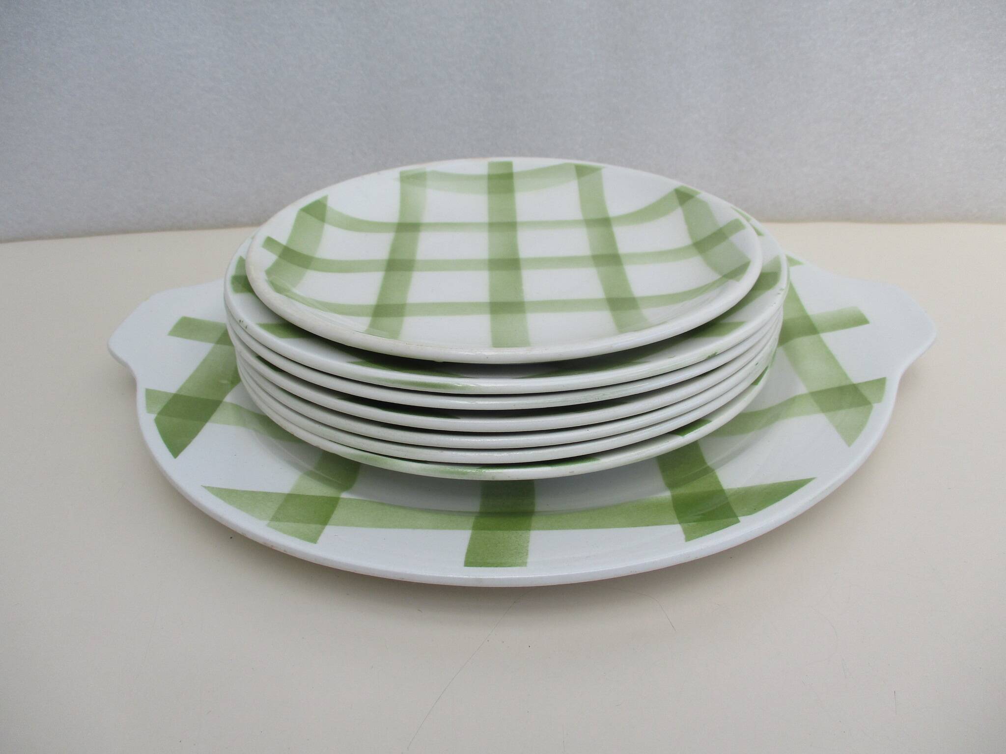 Dessert service Orchies Moulin des loups green tiles