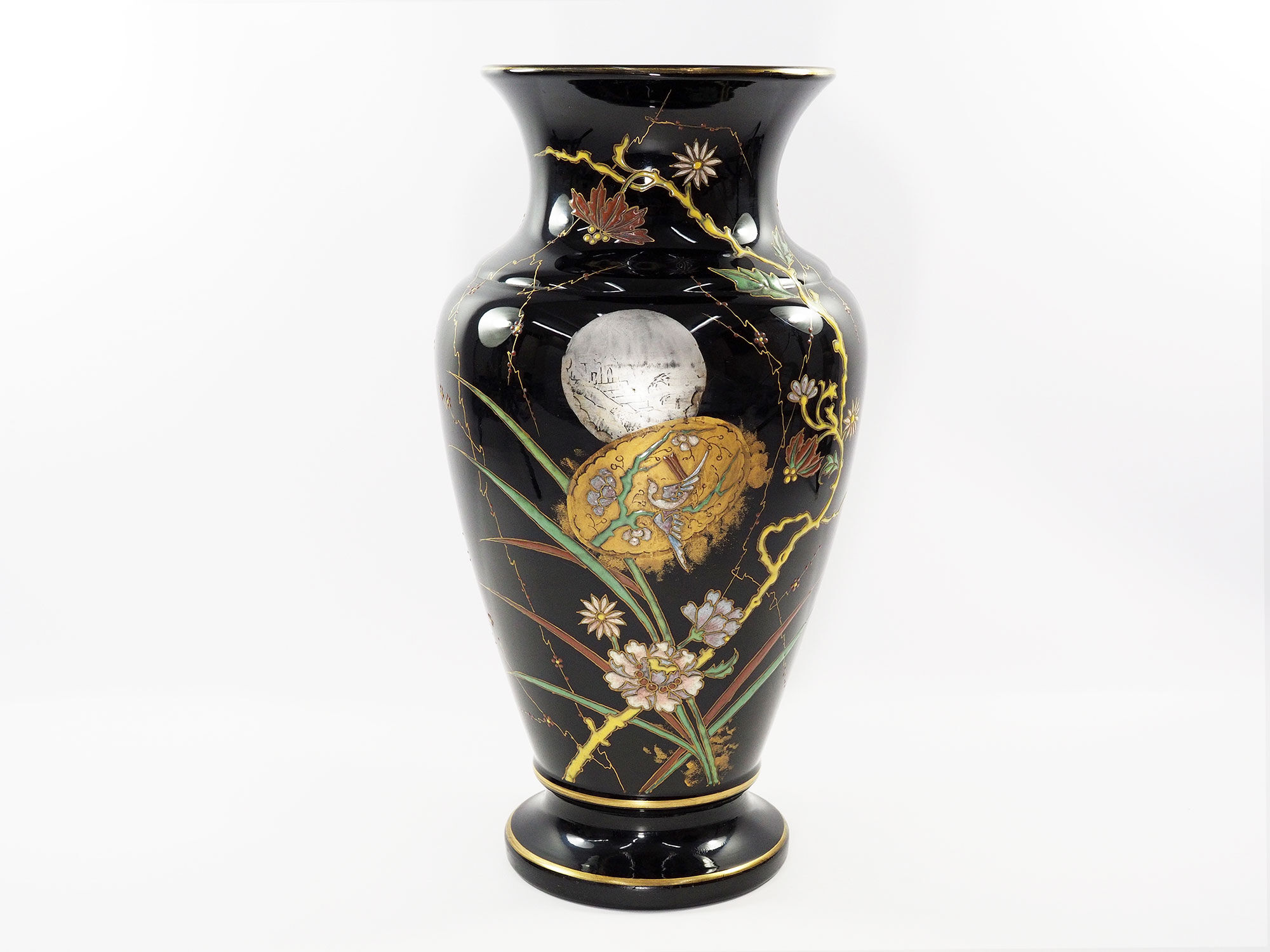 Art Nouveau vase in gold and silver enamelled glass hand painted