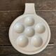 Série 6 Assiettes Poêlons 6 Escargots Céramique Blanche Vintage #D854