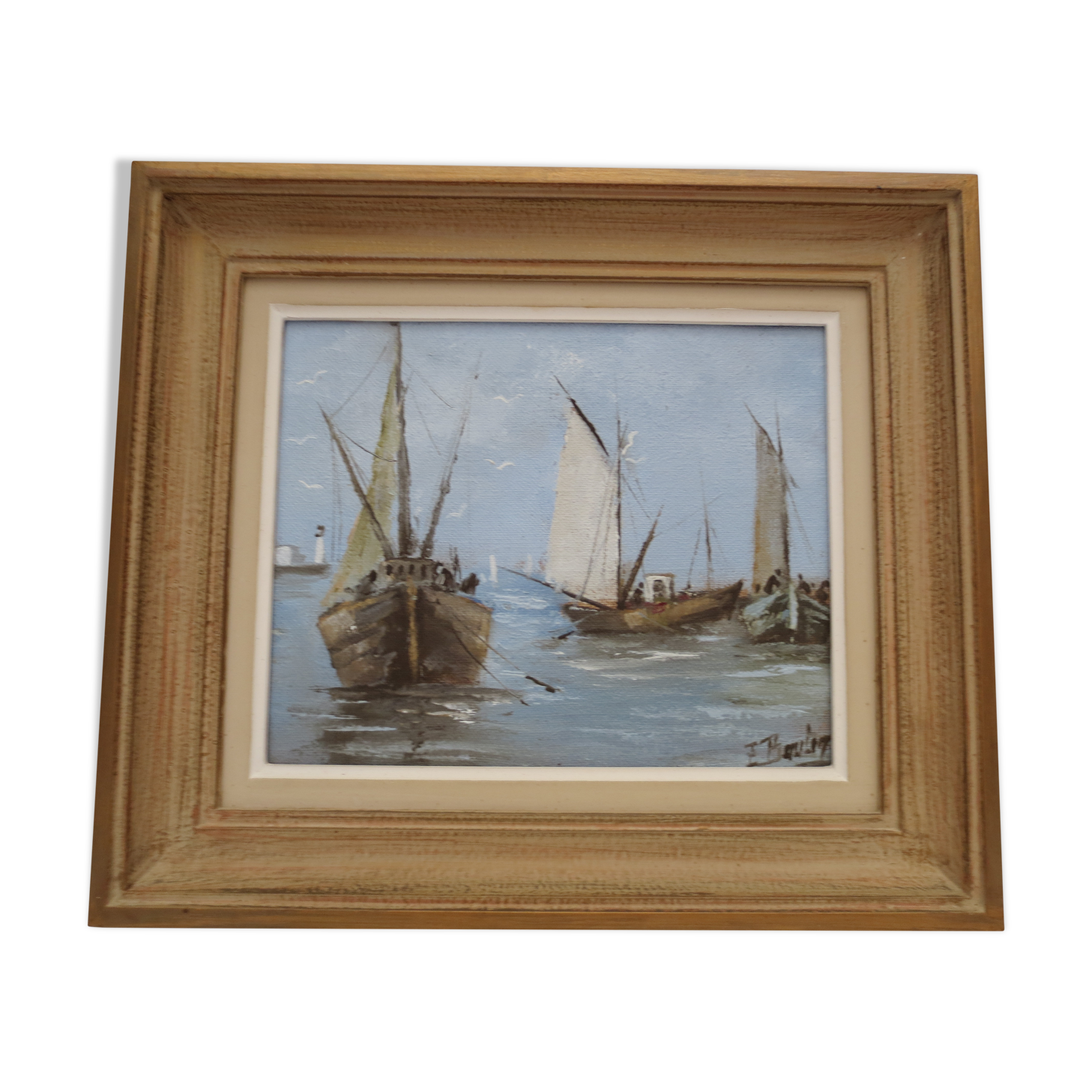Marine painting on the treport, in its frame