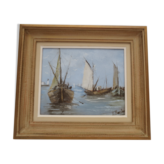 Marine painting on the treport, in its frame