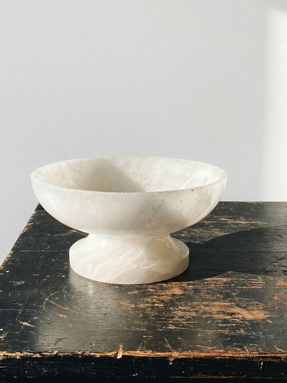 Coupe ou vide-poche vintage en albâtre blanc, Italie années 60-70