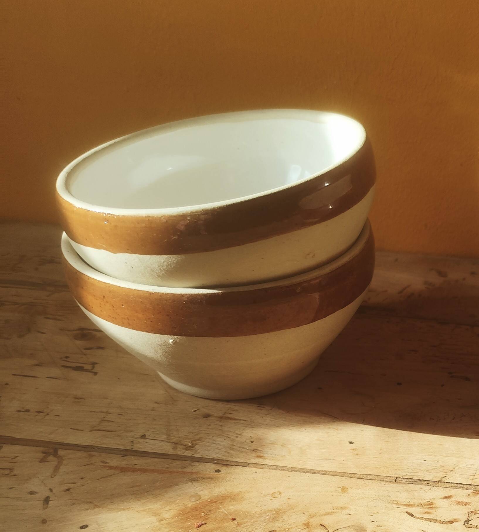 Set of 2 small stoneware bowls from Digoin, rustic serving bowls