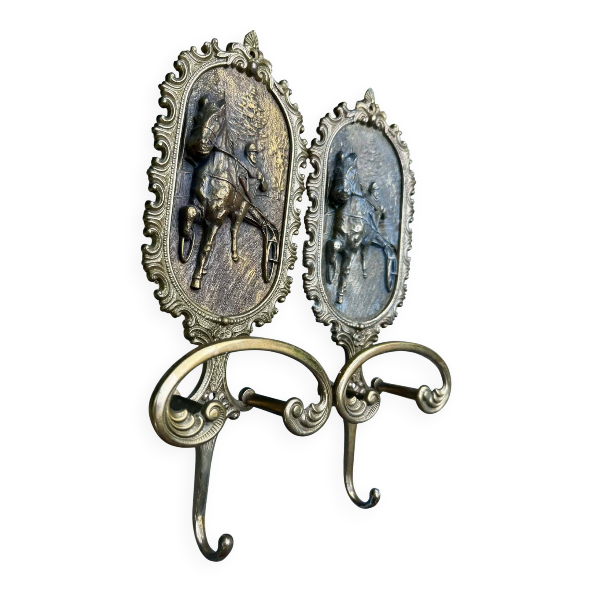 2 vintage brass coat hooks