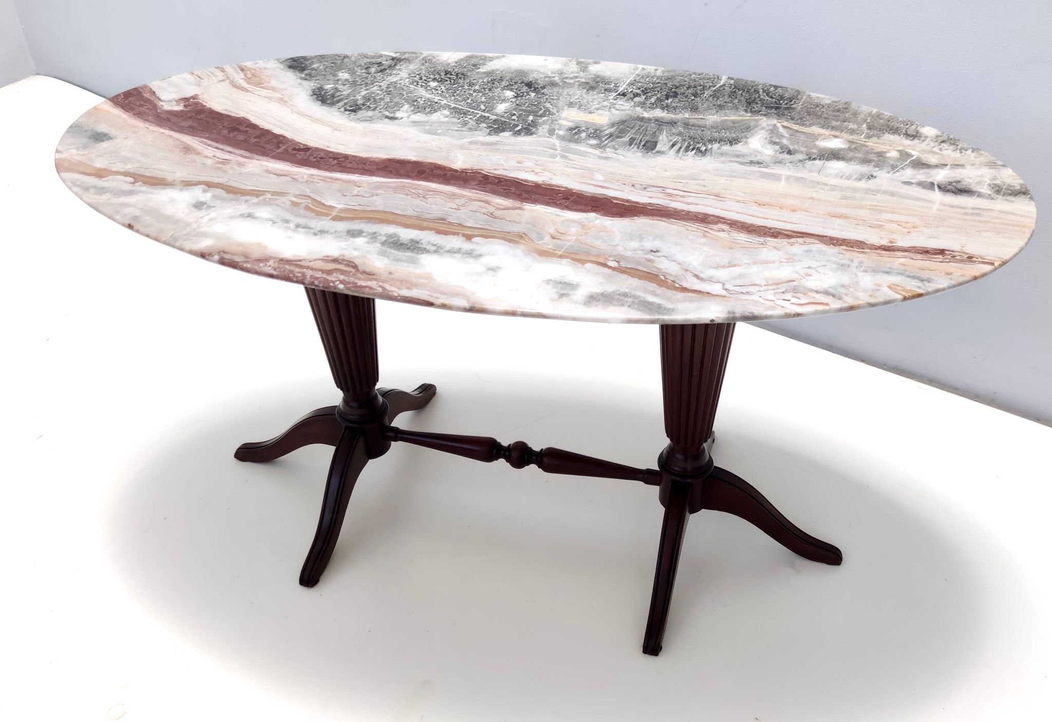 Vintage Beech Coffee Table Ascribable to Paolo Buffa with an Oval Red Onyx Top
