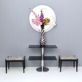 Postmodern round wall mirror with mirrored steel frame, italy