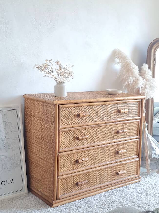 Rattan chest of drawers circa 1960s
