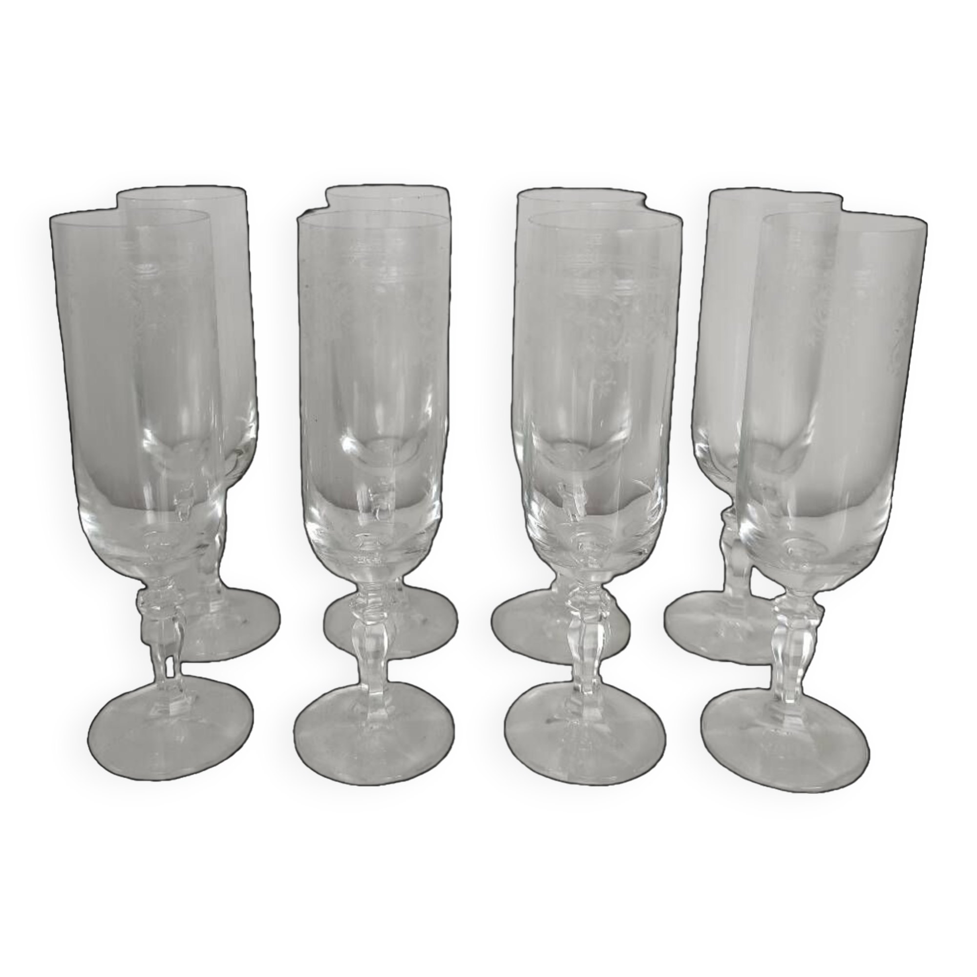 Set of 8 chiseled/engraved crystal glasses