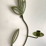 Wall Candle Holder, Green Metal Leaves
