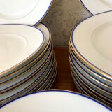 table service art deco limoges porcelain white border blue and gold 61 pieces signed