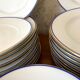table service art deco limoges porcelain white border blue and gold 61 pieces signed