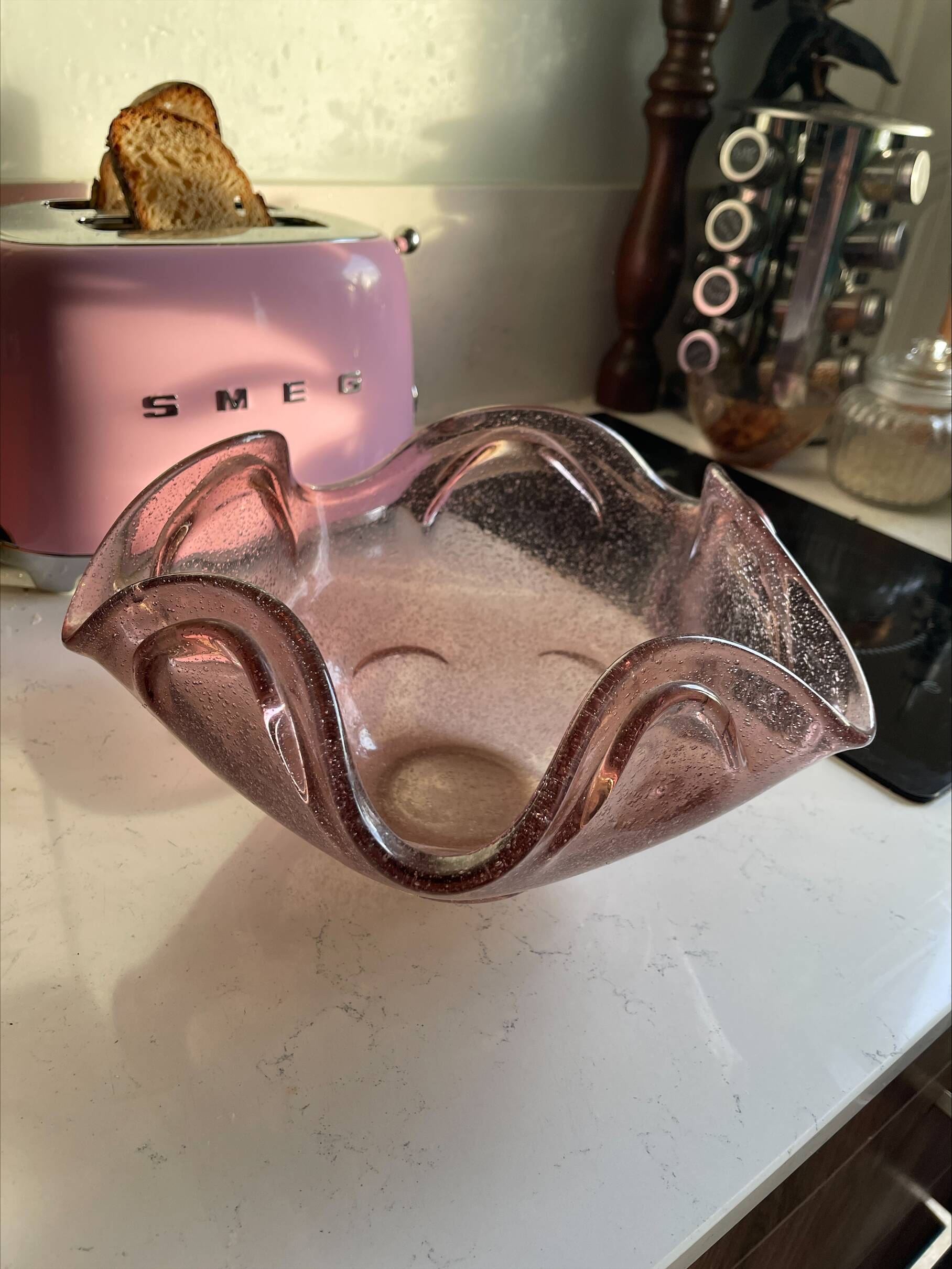 Pink Murano blown glass fruit bowl
