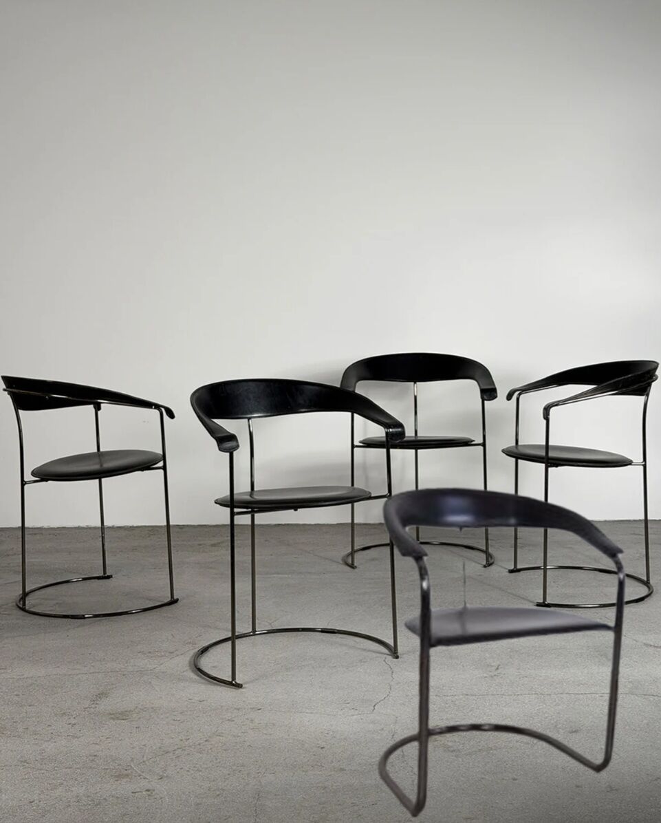 Set of 5 Leather Chairs, Canasta by Arrben Italy Vintage 1980