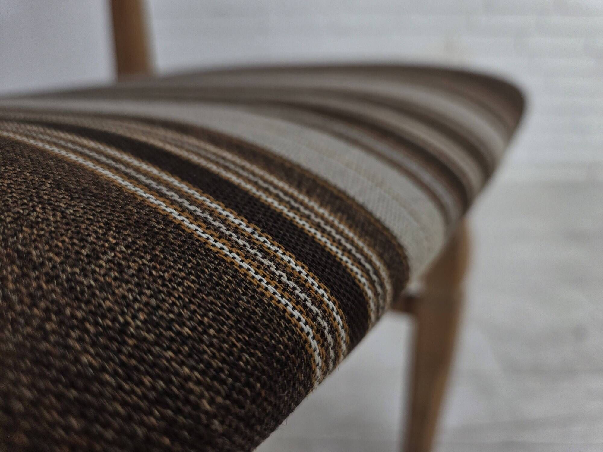 1960s, Danish design by Henning Kjærnulf, et of 4 chairs, wool, oak wood.